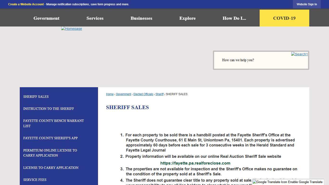 Sheriff Sales Fayette County, PA